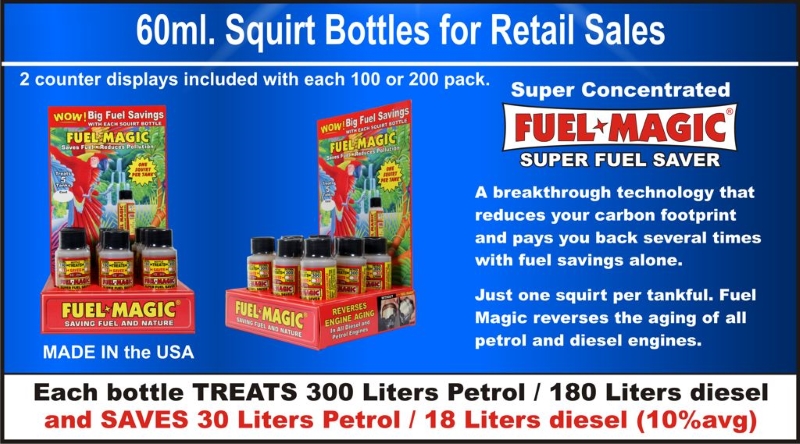 Fuel Magic Super Fuel Saver is a proprietary fuel additive for all gasoline and diesel fuels that saves several times its cost in fuel savings alone while significantly reducing exhaust pollution.